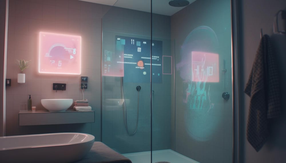 modern-elegantie-verlicht-luxe-huishoudelijke badkamer-design-slimme badkamer smart badkamer gadget