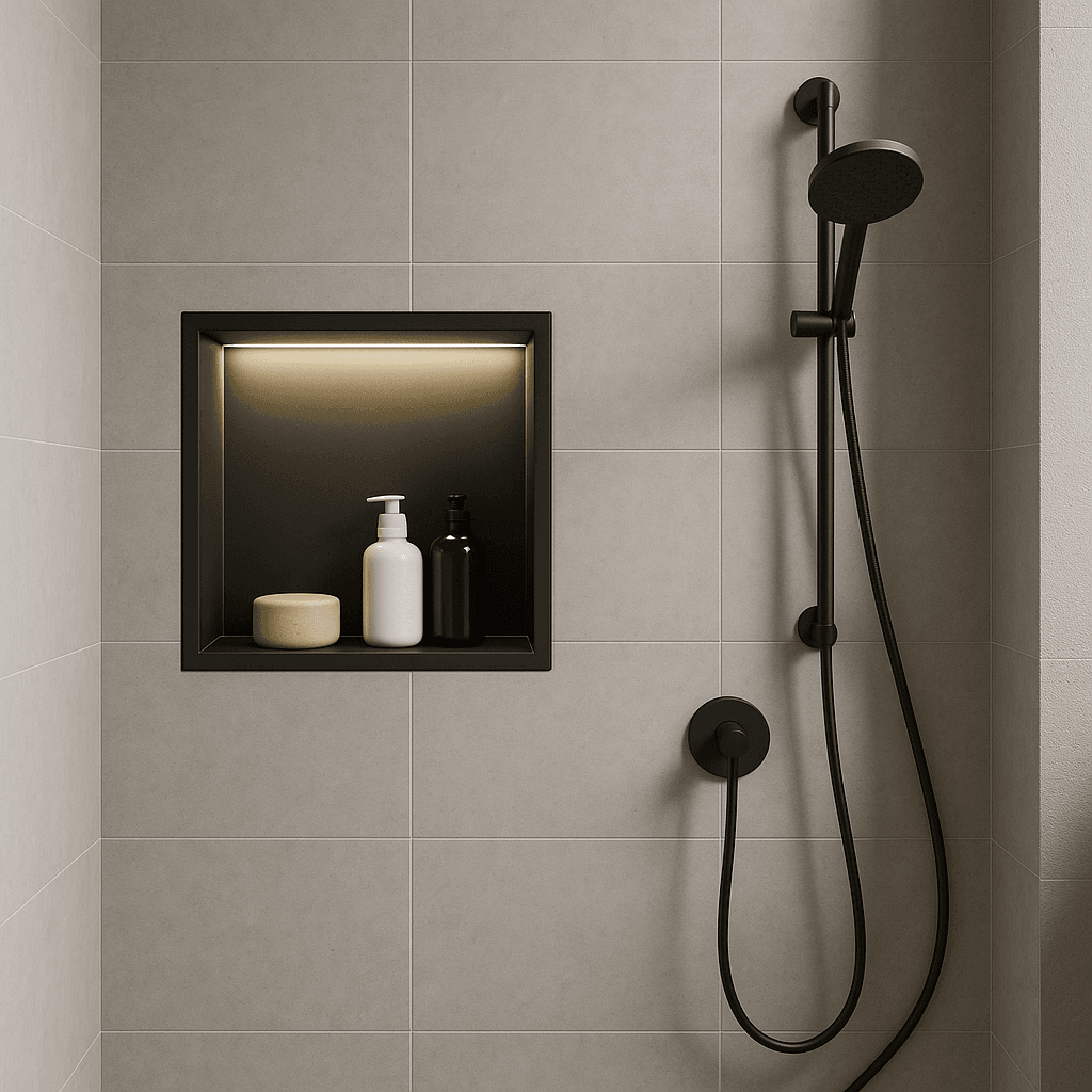 inbouwnis met led in badkamer 30x30 centimeter